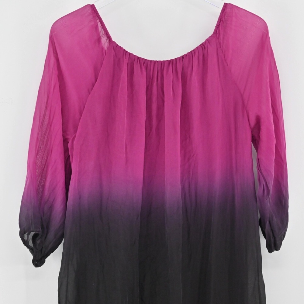 PRONTOMODA GIUSY Womens Silk Ombre‎ Dress Size M Pleated Shift Pink Dip Tie Dye - Picture 13 of 14